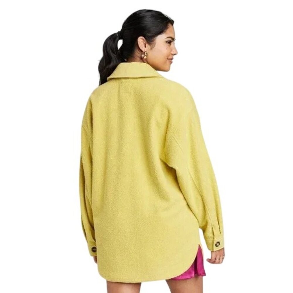 Wild Fable Oversized Shacket Size Small Brushed Fleece Button Up Green Relaxed - Picture 2 of 8